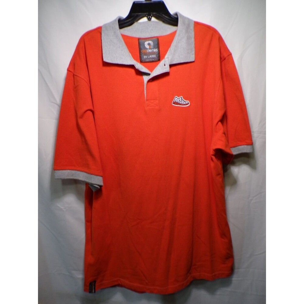 Akademiks Men's Polo Shirt 2XL Orange Gray Shoe Lace Soles Graphic Y2K